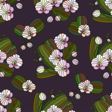 Vector seamless pattern with orchids Stock Illustration