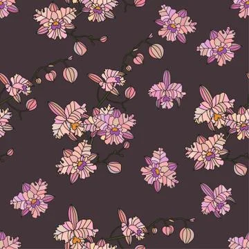 Vector seamless pattern with orchids Stock Illustration