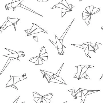Vector seamless pattern with origami animals. Abstract creative background イラスト素材
