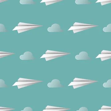Vector seamless pattern with origami paper airplanes. Illustrazione stock