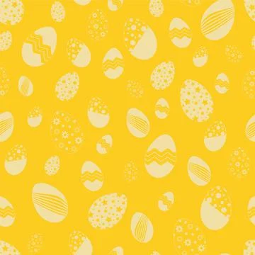 Vector seamless pattern with ornamental easter eggs. Easter yellow background Stock Illustration