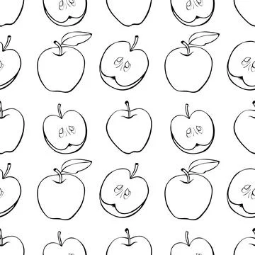 Vector seamless pattern with outline apples in doodle. Fruit background and t イラスト素材