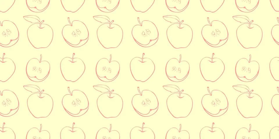 Vector seamless pattern with outline apples in doodle. Fruit background and t Stock Illustration