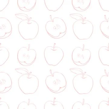 Vector seamless pattern with outline apples in doodle. Fruit background and t Stock Illustration