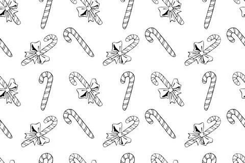 Vector Seamless pattern with outline candy canes, sweets, lollipops. Hand dra Illustrazione stock