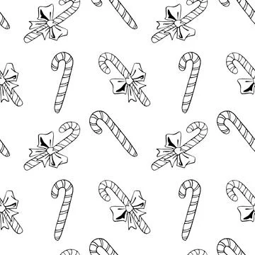 Vector Seamless pattern with outline candy canes, sweets, lollipops. Hand dra Illustrazione stock