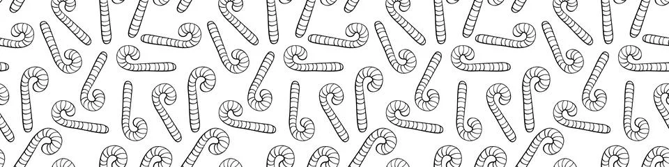 Vector seamless pattern with outline candy cane, in doodle style. Festive bac Stock Illustration