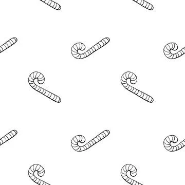 Vector seamless pattern with outline candy cane, in doodle style. Festive bac イラスト素材