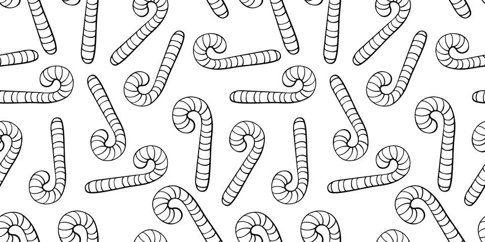 Vector seamless pattern with outline candy cane, in doodle style. Festive bac Stock Illustration