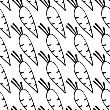 Vector seamless pattern of outline carrots icons. Hand drawn doodle cute te.. 스톡 일러스트