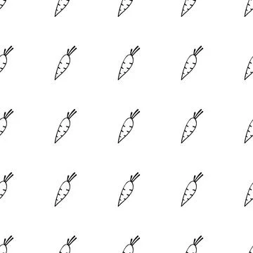 Vector seamless pattern of outline carrots icons. Hand drawn doodle cute te.. Stock Illustration