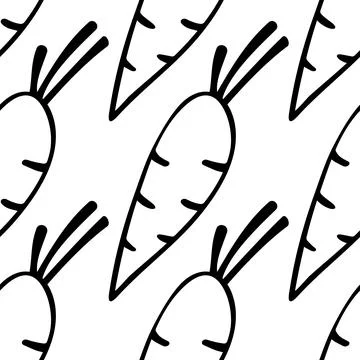 Vector seamless pattern of outline carrots icons. Hand drawn doodle cute text 스톡 일러스트