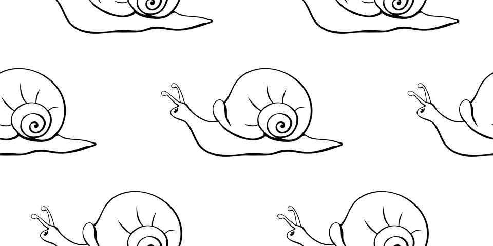 Vector seamless pattern with outline cute snails in style of sketch, doodle w Illustrazione stock