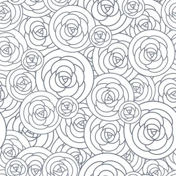Vector seamless pattern with outline decorative roses. Beautiful floral Stock Illustration