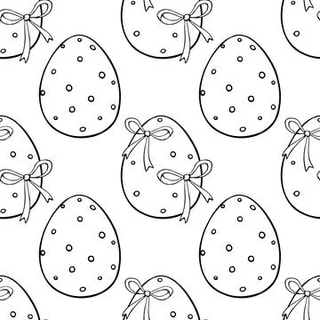 Vector seamless pattern with outline Easter eggs . Spring hand drawn doodle,  Stock Illustration