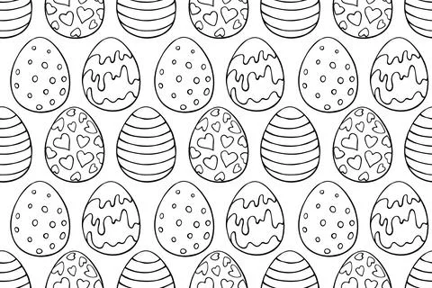 Vector seamless pattern with outline Easter eggs . Spring hand drawn doodle,  스톡 일러스트
