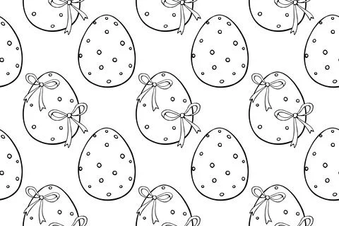 Vector seamless pattern with outline Easter eggs . Spring hand drawn doodle,  Stock Illustration