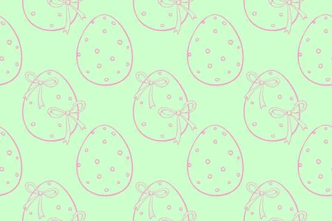 Vector seamless pattern with outline Easter eggs . Spring hand drawn doodle,  Stock Illustration