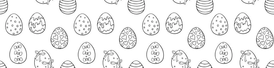 Vector seamless pattern with outline Easter eggs. Spring hand drawn doodle, h Stock Illustration