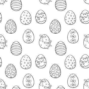 Vector seamless pattern with outline Easter eggs. Spring hand drawn doodle, h Stock Illustration