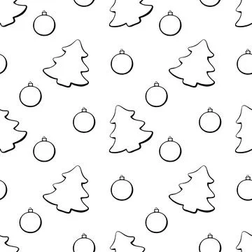 Vector seamless pattern of outline festive symbols: figures of Christmas tree Illustrazione stock