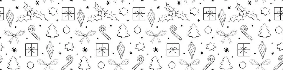 Vector seamless pattern of outline festive symbols - figures of Christmas t.. Illustrazione stock
