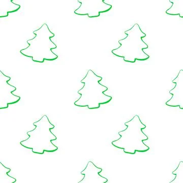 Vector seamless pattern with outline fir, pine, xmas tree, in doodle style. S 库存插图