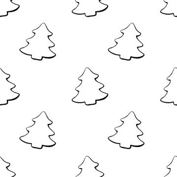 Vector seamless pattern with outline fir, pine, xmas tree, in doodle style. S 库存插图