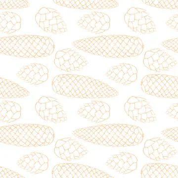 Vector seamless pattern with outline fir spruce pine cones in doodle style. B Stock Illustration