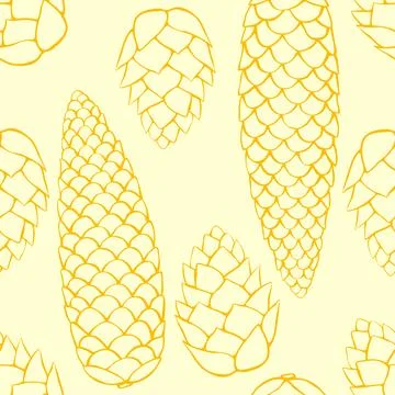 Vector seamless pattern with outline fir spruce pine cones in doodle style. B Stock Illustration