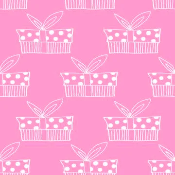 Vector Seamless pattern with outline gift box in doodle style, line art. Cute Illustrazione stock