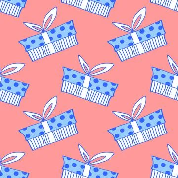 Vector Seamless pattern with outline gift box in flat doodle style. Cute hand Stock Illustration