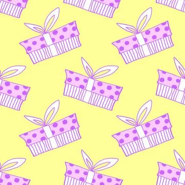 Vector Seamless pattern with outline gift box in doodle style, line art. Cute Stock Illustration