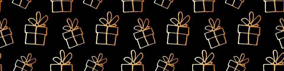 Vector Seamless pattern with outline gift box in doodle style. Cute hand draw Illustrazione stock