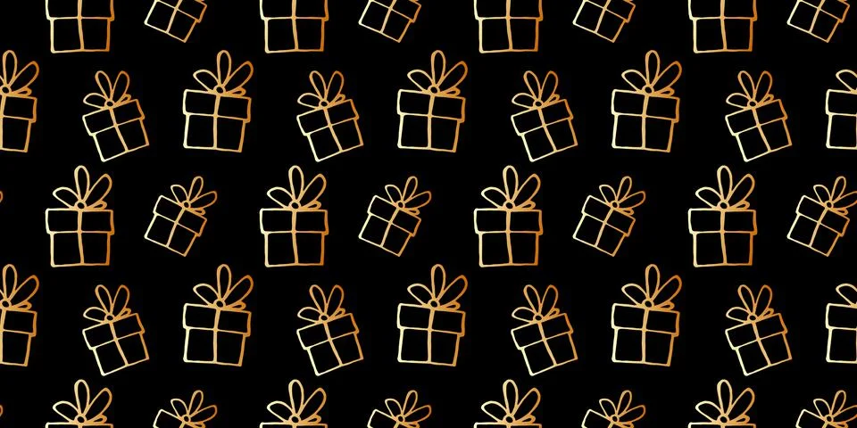 Vector Seamless pattern with outline gift box in doodle style. Cute hand draw Stock Illustration