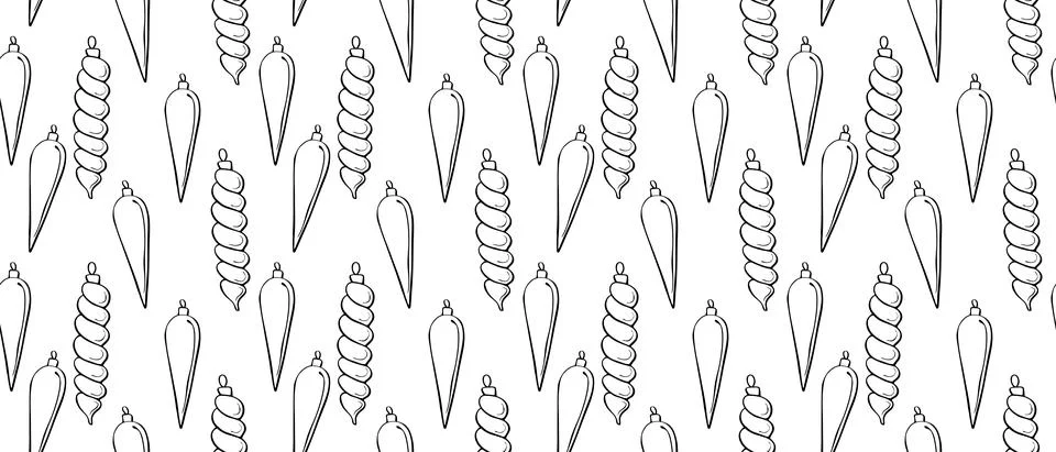 Vector seamless pattern with outline long hanging toys, decorations for xmas  Stock Illustration