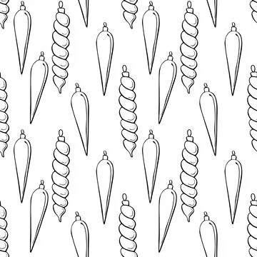 Vector seamless pattern with outline long hanging toys, decorations for xmas  Stock Illustration