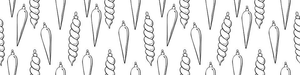 Vector seamless pattern with outline long hanging toys, decorations for xmas  Stock Illustration