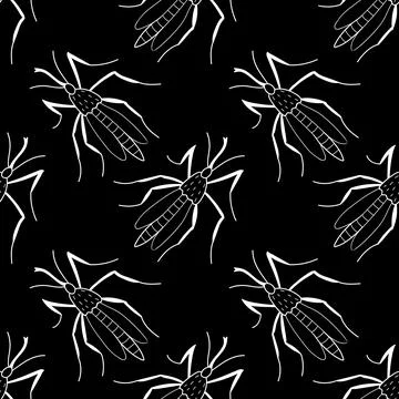 Vector seamless pattern of outline mosquitos, moths, beetles in doodle sketch Illustrazione stock