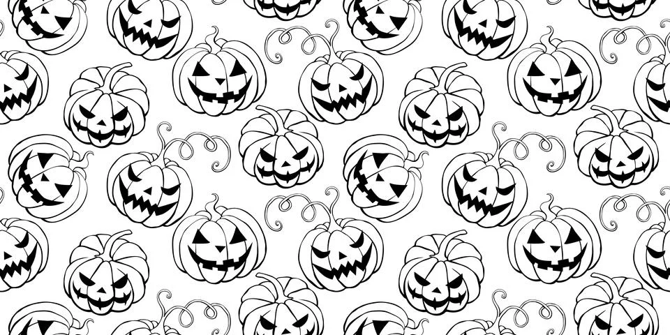 Vector Seamless pattern with outline pumpkins, Jack o Lantern. Halloween back Stock Illustration