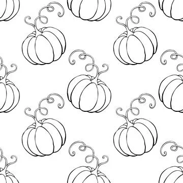 Vector seamless pattern with outline pumpkins with mustache in doodle style.  스톡 일러스트