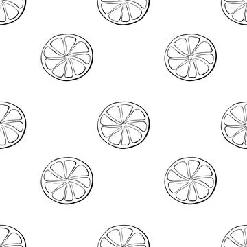 Vector seamless pattern of outline sliced circle of citrus fruit in doodle st Stock Illustration