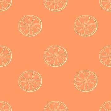 Vector seamless pattern of outline sliced circle of citrus fruit in doodle st Stock Illustration