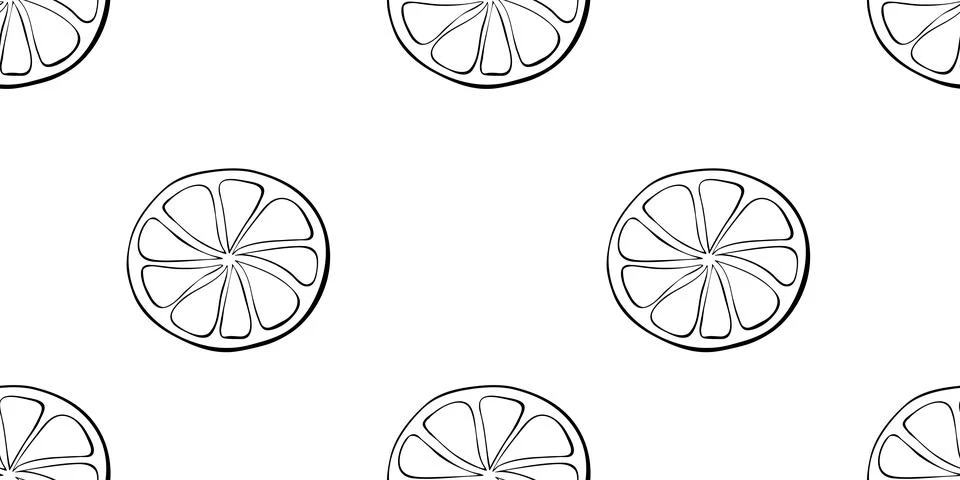Vector seamless pattern of outline sliced circle of citrus fruit in doodle st Stock Illustration