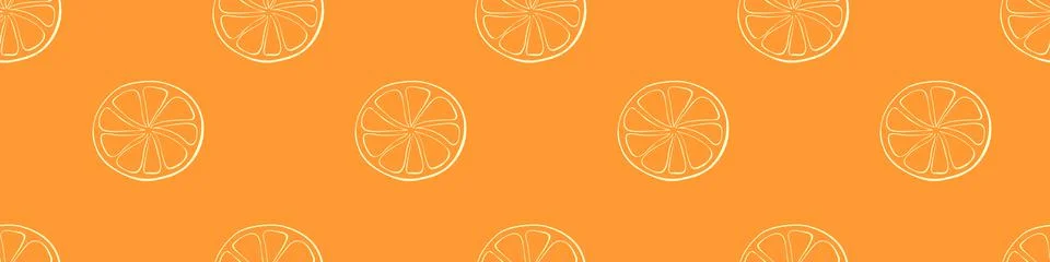 Vector seamless pattern of outline sliced circle of citrus fruit in doodle st Stock Illustration