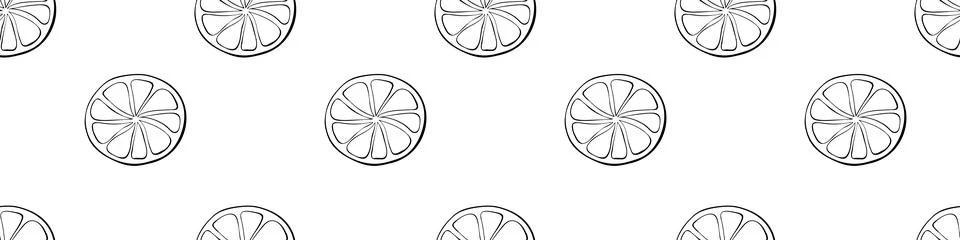Vector seamless pattern of outline sliced circle of citrus fruit in doodle st Illustrazione stock