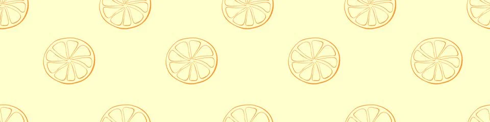 Vector seamless pattern of outline sliced circle of citrus fruit in doodle .. Stock Illustration
