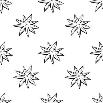 Vector seamless pattern of outline star anise in doodle style, isolated. Cook Stock Illustration