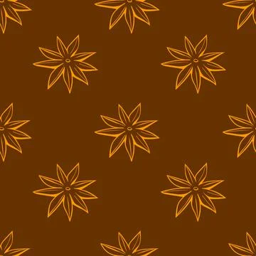 Vector seamless pattern of outline star anise in doodle style, isolated. Cook イラスト素材