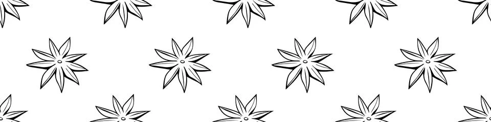 Vector seamless pattern of outline star anise in doodle style, isolated. Cook Stock Illustration